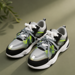 APSAIM Men's Chunky Fashion Sneakers | Lightweight Casual Sports Shoes for Walking, Travel, College & Daily Wear | Grey, Black & Neon Green