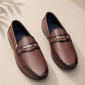 APSAIM Men's Premium Formal Loafers | Elegant Slip-On Business Shoes with Metal Buckle for Office, Parties & Daily Wear | Brown